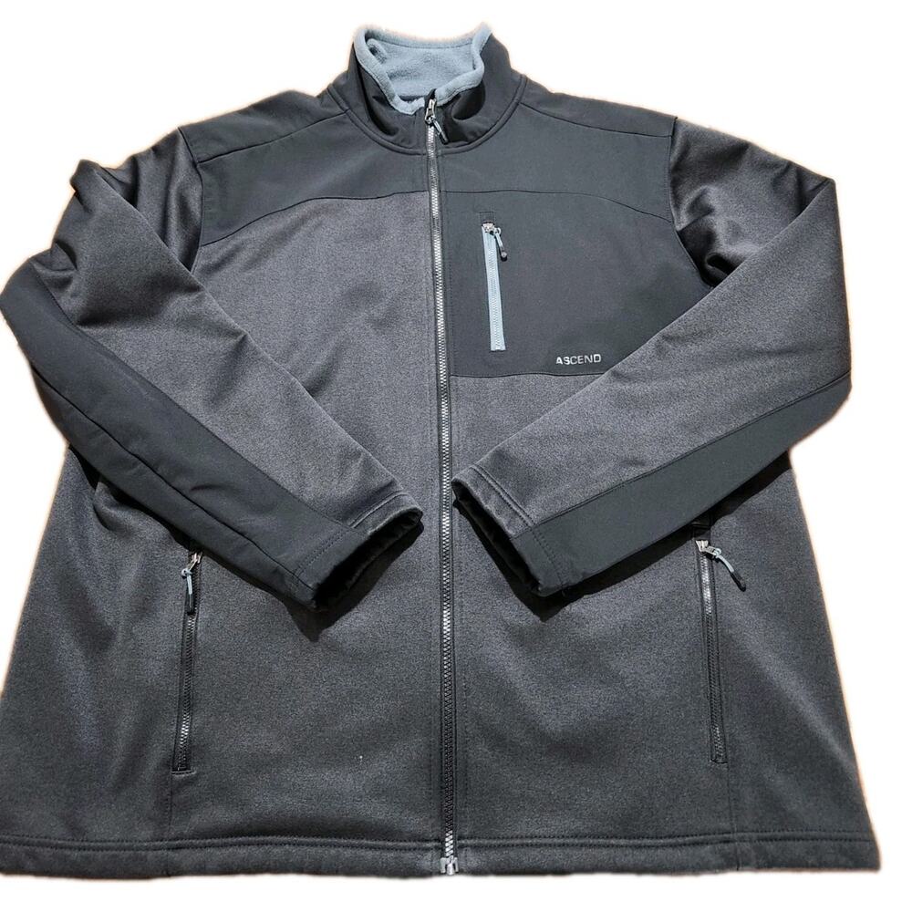 Ascend Mens Full Zip Mixed Media Softshell Fleece Jacket Gray Black Size 2XL